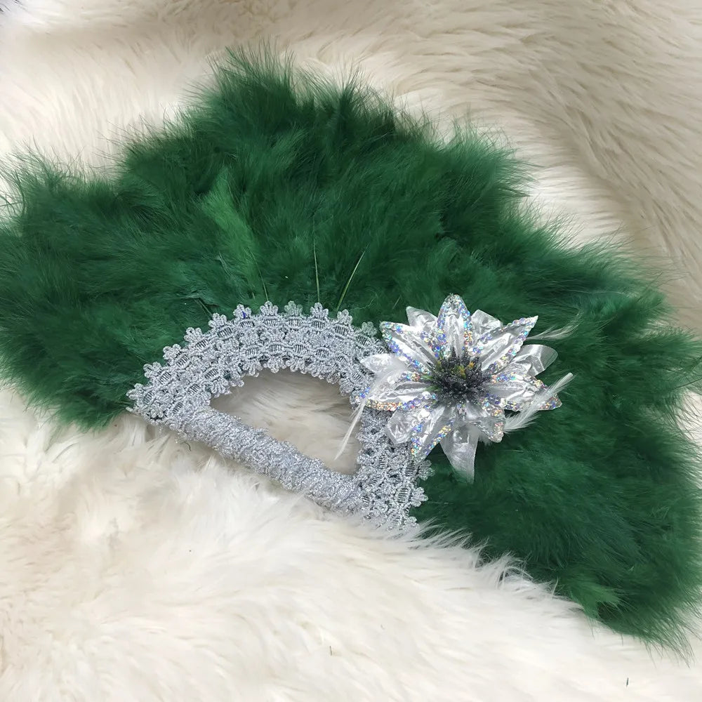 1pcs African Turkey Feather Hand Fan Handmade Fans for Dance Wedding Decoration Hand Fan with Flower Feather Hand Held Fan