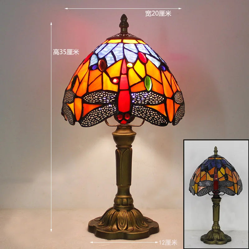 Tiffany Stained Glass Table Lamps Retro Mediterranean Bedside Table Lamp Light With Plug in Baroque Bedroom Table Lights