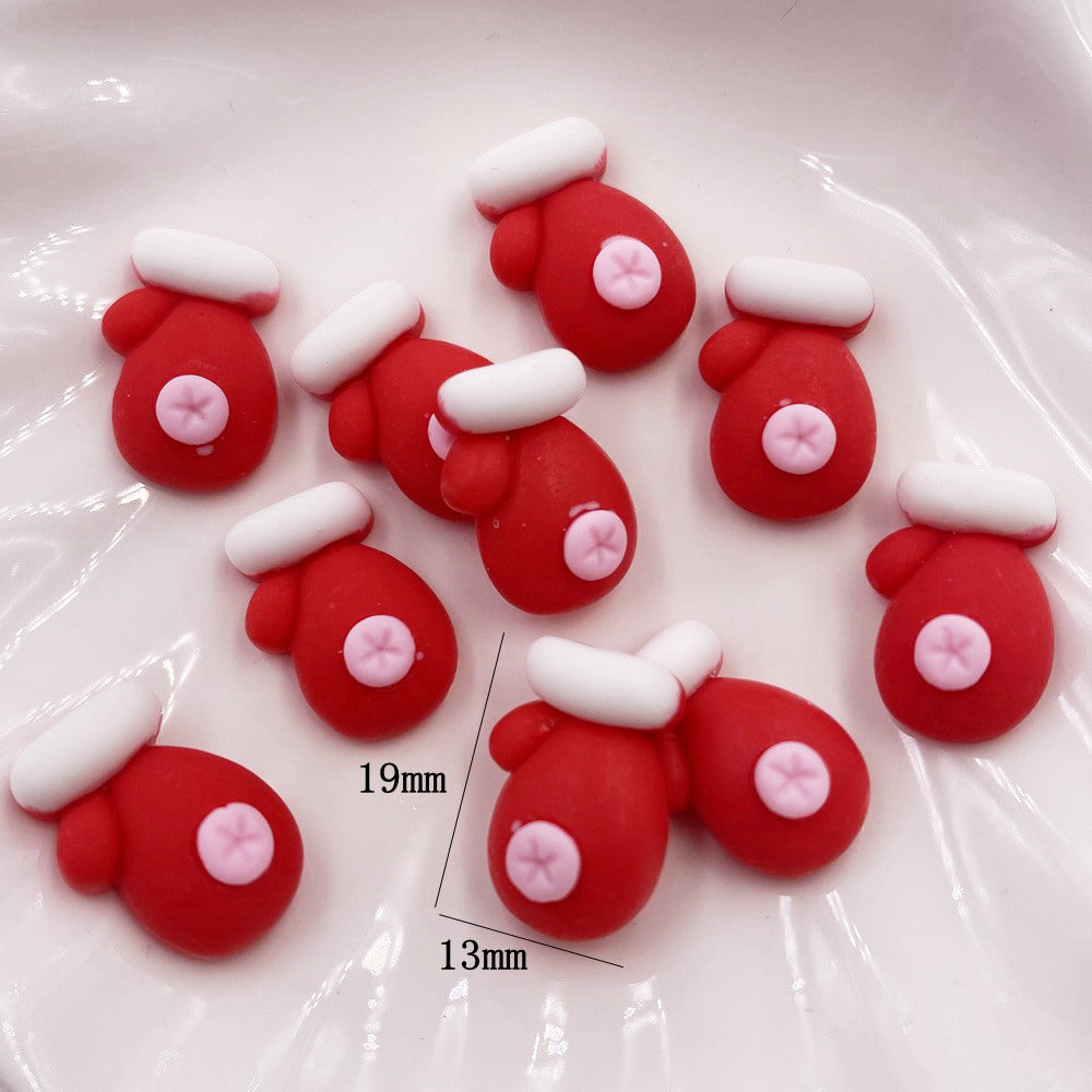 20PCS Kawaii Colorful Resin Elk Santa Glove Bell Flatback Cabochon Mini Cartoon Figurine Scrapbook DIY Christmas Decor Craft