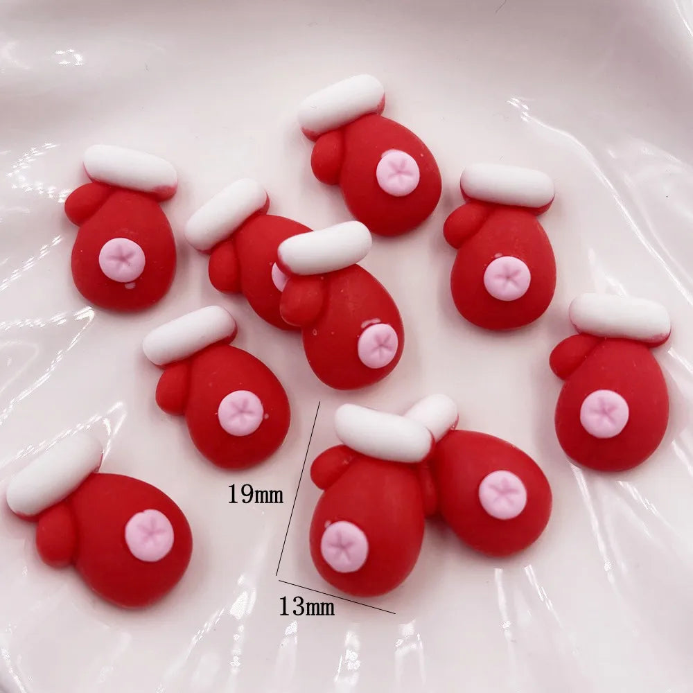 20PCS Kawaii Colorful Resin Elk Santa Glove Bell Flatback Cabochon Mini Cartoon Figurine Scrapbook DIY Christmas Decor Craft