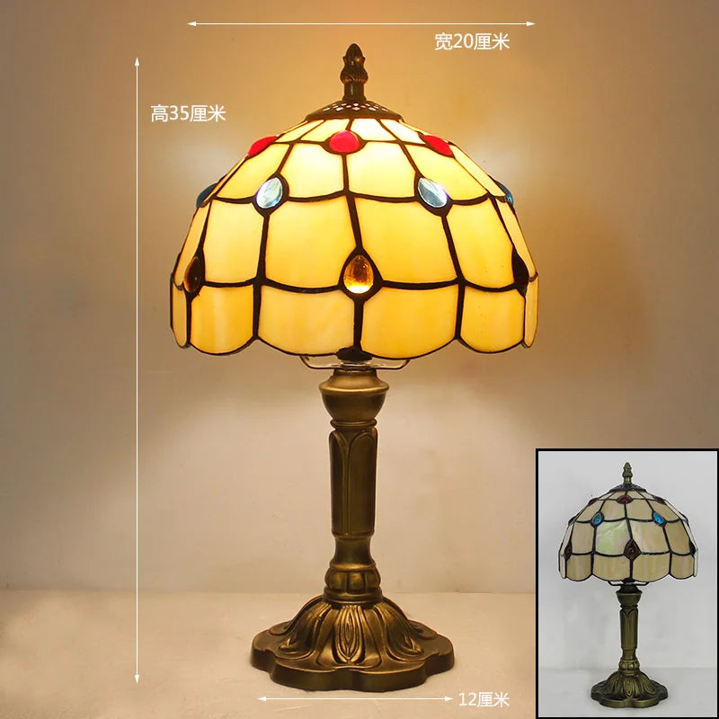 Tiffany Stained Glass Table Lamps Retro Mediterranean Bedside Table Lamp Light With Plug in Baroque Bedroom Table Lights