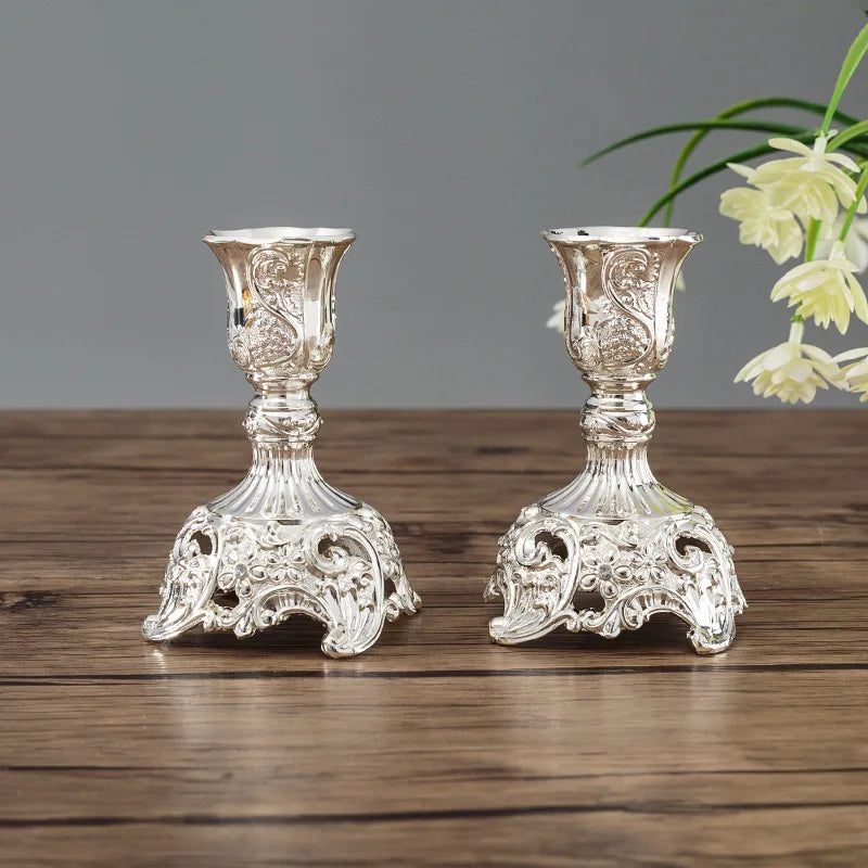 2Pcs Candle Holder Candlesticks For Candles Gold Silver Drop Shipping Europe Metal Candle Stand Wedding Table Home Decoration
