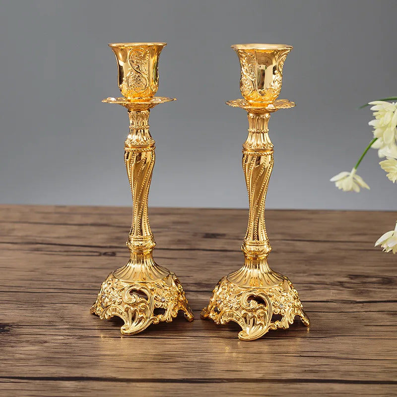 2Pcs Candle Holder Candlesticks For Candles Gold Silver Drop Shipping Europe Metal Candle Stand Wedding Table Home Decoration