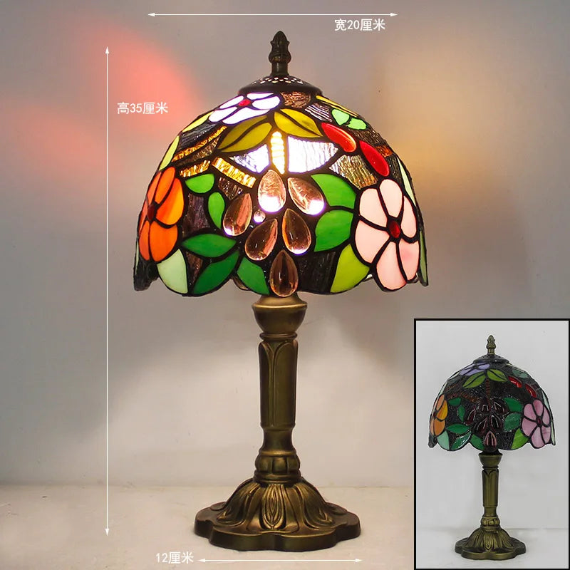Tiffany Stained Glass Table Lamps Retro Mediterranean Bedside Table Lamp Light With Plug in Baroque Bedroom Table Lights