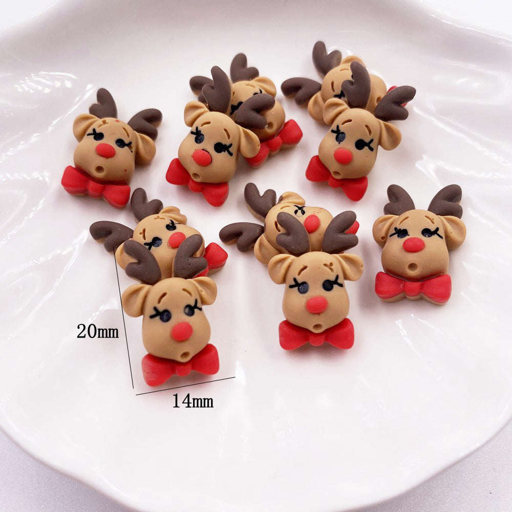 20PCS Kawaii Colorful Resin Elk Santa Glove Bell Flatback Cabochon Mini Cartoon Figurine Scrapbook DIY Christmas Decor Craft