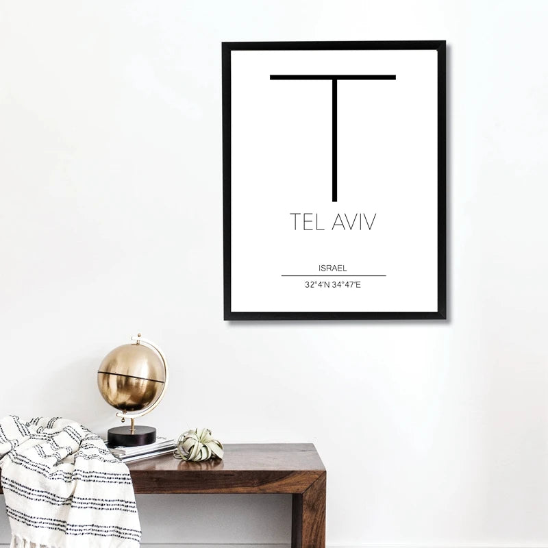 Tel Aviv Map Print Israel City Street Road Map Poster Black White Minimalist Wall Pictures Nordic Style Canvas Painting Decor