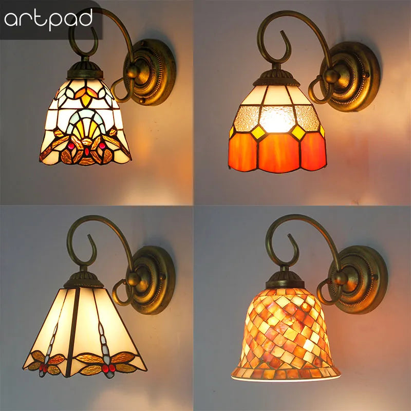 Tiffany Stained Glass Table Lamps Retro Mediterranean Bedside Table Lamp Light With Plug in Baroque Bedroom Table Lights