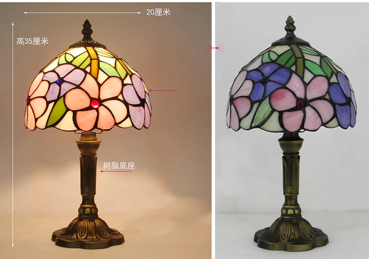 Tiffany Stained Glass Table Lamps Retro Mediterranean Bedside Table Lamp Light With Plug in Baroque Bedroom Table Lights