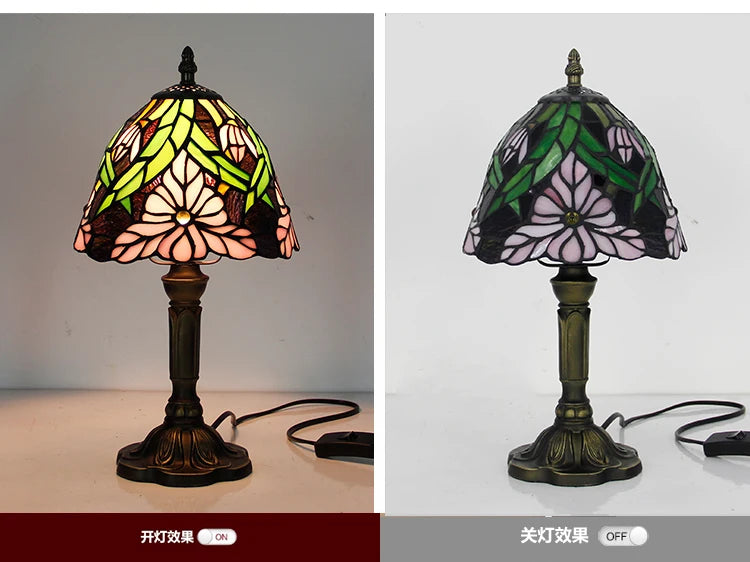 Tiffany Stained Glass Table Lamps Retro Mediterranean Bedside Table Lamp Light With Plug in Baroque Bedroom Table Lights