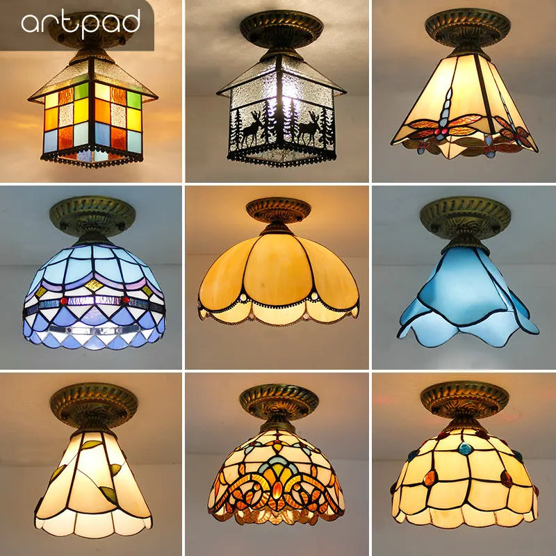 Tiffany Stained Glass Table Lamps Retro Mediterranean Bedside Table Lamp Light With Plug in Baroque Bedroom Table Lights