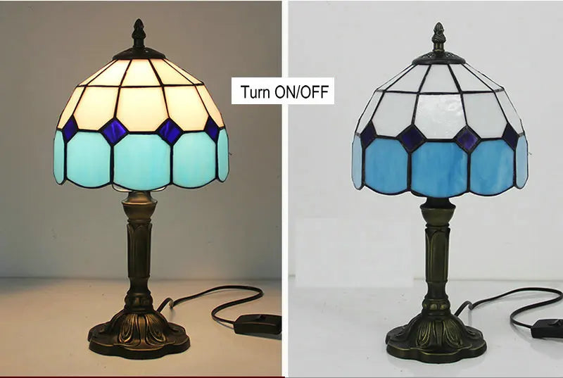 Tiffany Stained Glass Table Lamps Retro Mediterranean Bedside Table Lamp Light With Plug in Baroque Bedroom Table Lights