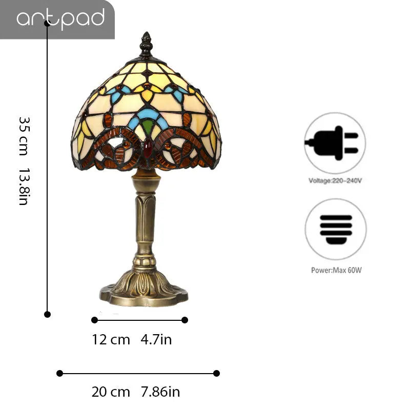 Tiffany Stained Glass Table Lamps Retro Mediterranean Bedside Table Lamp Light With Plug in Baroque Bedroom Table Lights