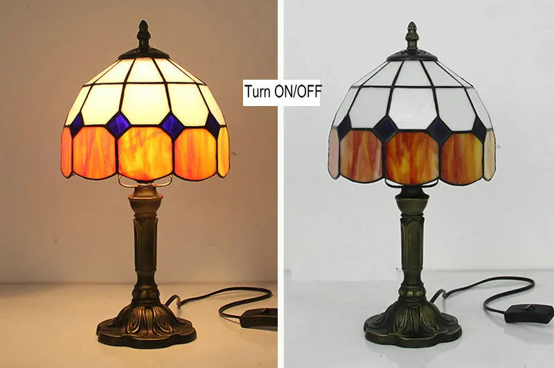 Tiffany Stained Glass Table Lamps Retro Mediterranean Bedside Table Lamp Light With Plug in Baroque Bedroom Table Lights