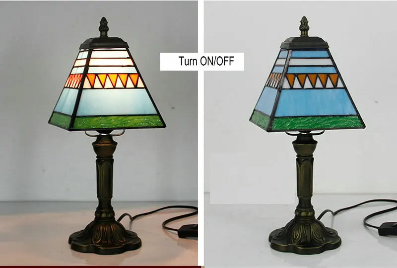 Tiffany Stained Glass Table Lamps Retro Mediterranean Bedside Table Lamp Light With Plug in Baroque Bedroom Table Lights