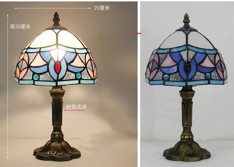 Tiffany Stained Glass Table Lamps Retro Mediterranean Bedside Table Lamp Light With Plug in Baroque Bedroom Table Lights