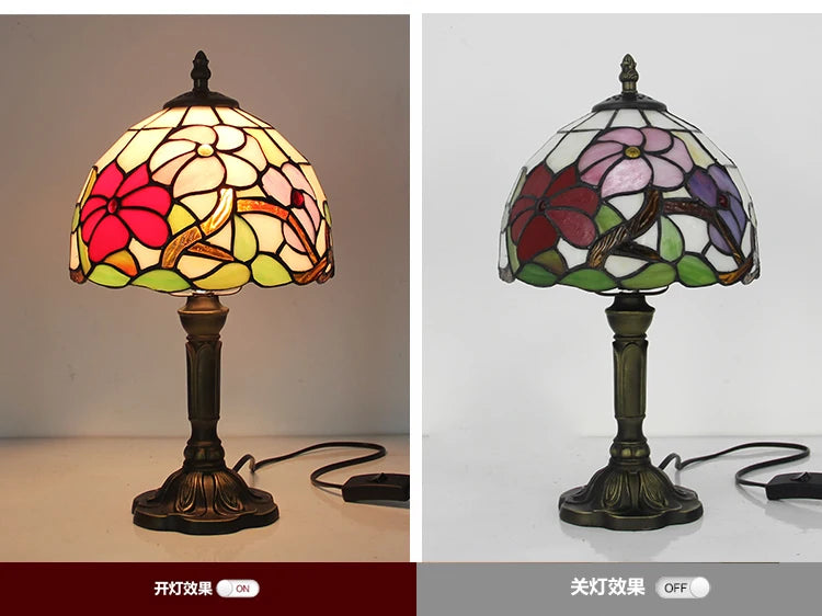 Tiffany Stained Glass Table Lamps Retro Mediterranean Bedside Table Lamp Light With Plug in Baroque Bedroom Table Lights