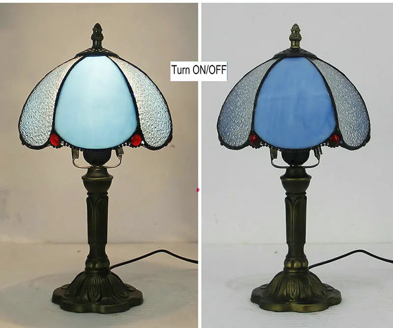 Tiffany Stained Glass Table Lamps Retro Mediterranean Bedside Table Lamp Light With Plug in Baroque Bedroom Table Lights