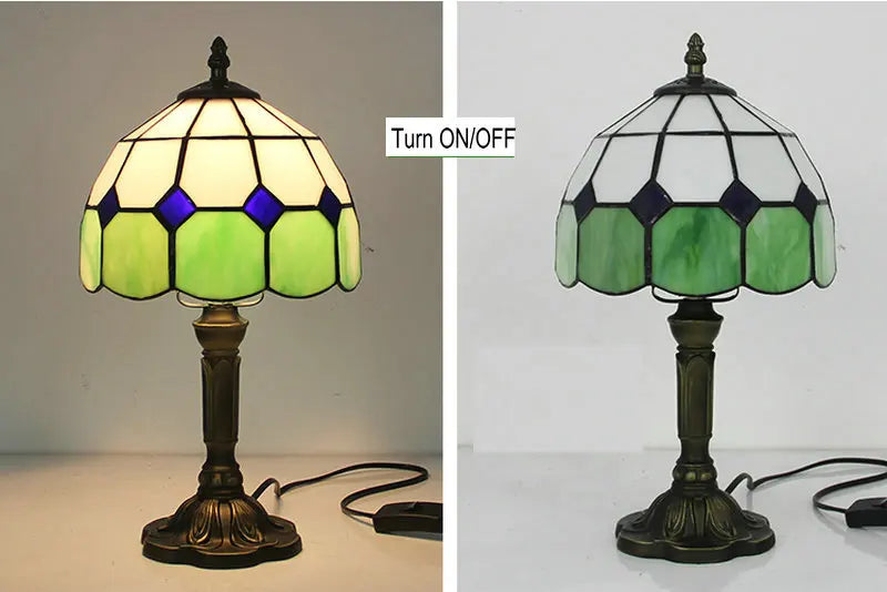 Tiffany Stained Glass Table Lamps Retro Mediterranean Bedside Table Lamp Light With Plug in Baroque Bedroom Table Lights