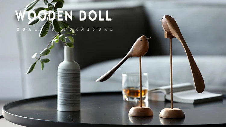 Danish wood ornaments jewelry carving wooden play Home Furnishing Nordic style puppet Home Furnishing features wood bird