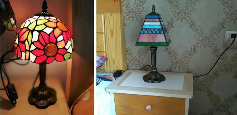 Tiffany Stained Glass Table Lamps Retro Mediterranean Bedside Table Lamp Light With Plug in Baroque Bedroom Table Lights