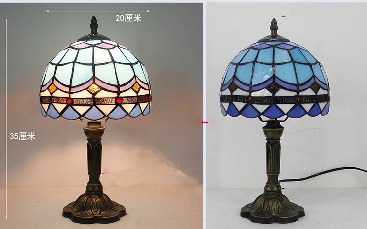 Tiffany Stained Glass Table Lamps Retro Mediterranean Bedside Table Lamp Light With Plug in Baroque Bedroom Table Lights