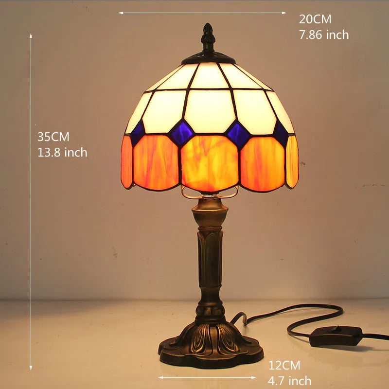 Tiffany Stained Glass Table Lamps Retro Mediterranean Bedside Table Lamp Light With Plug in Baroque Bedroom Table Lights
