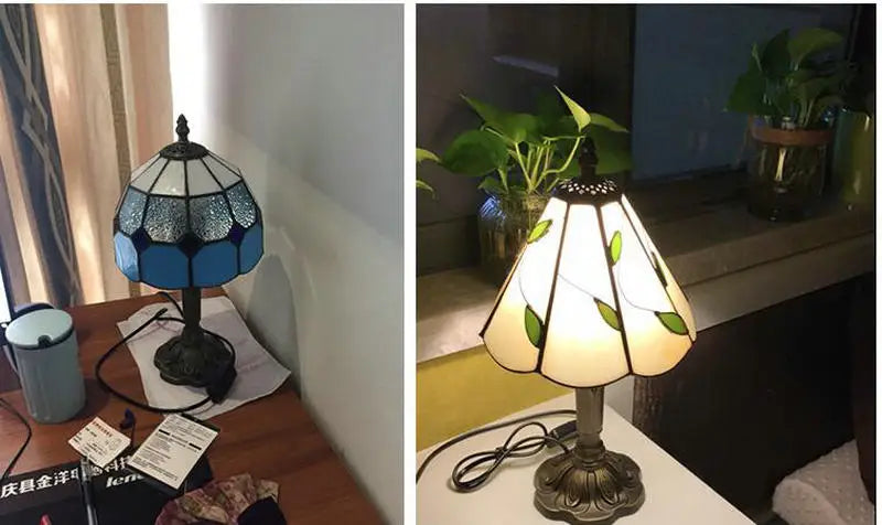 Tiffany Stained Glass Table Lamps Retro Mediterranean Bedside Table Lamp Light With Plug in Baroque Bedroom Table Lights