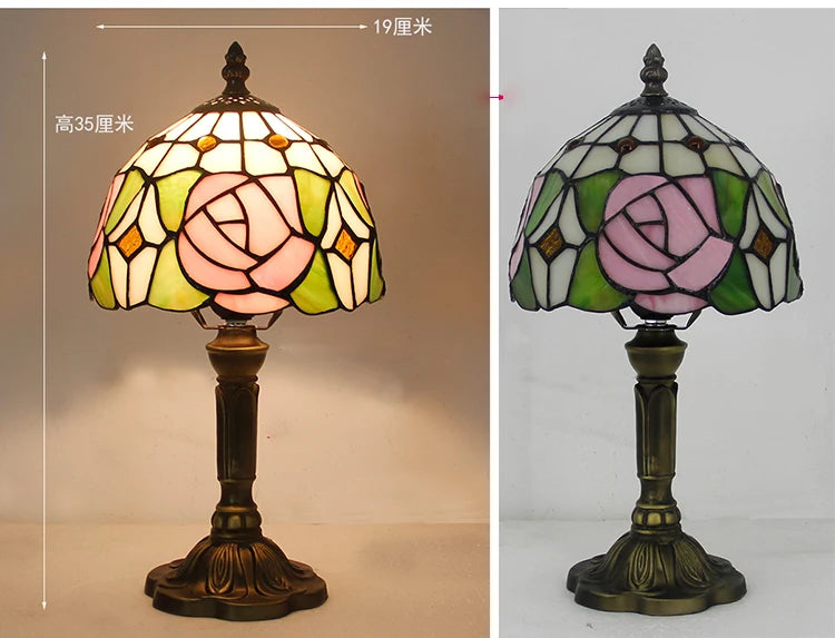 Tiffany Stained Glass Table Lamps Retro Mediterranean Bedside Table Lamp Light With Plug in Baroque Bedroom Table Lights