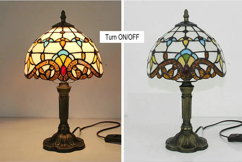 Tiffany Stained Glass Table Lamps Retro Mediterranean Bedside Table Lamp Light With Plug in Baroque Bedroom Table Lights