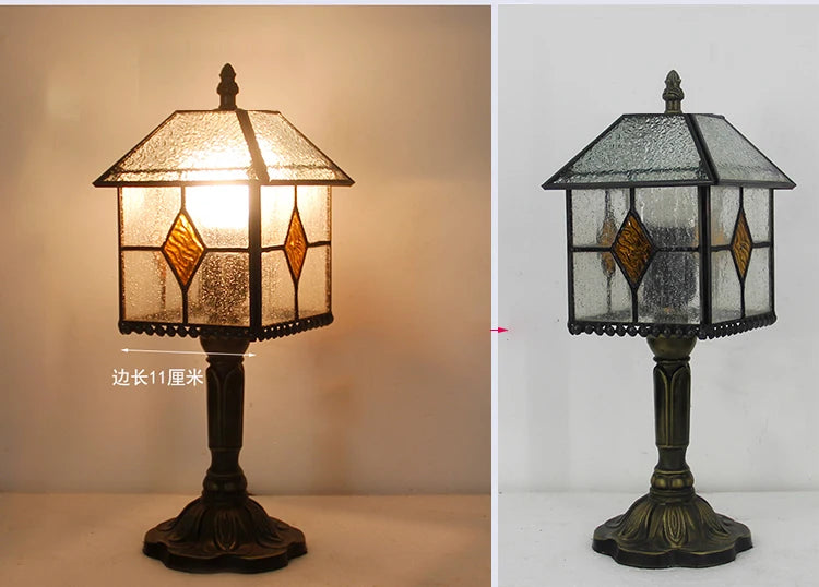 Tiffany Stained Glass Table Lamps Retro Mediterranean Bedside Table Lamp Light With Plug in Baroque Bedroom Table Lights