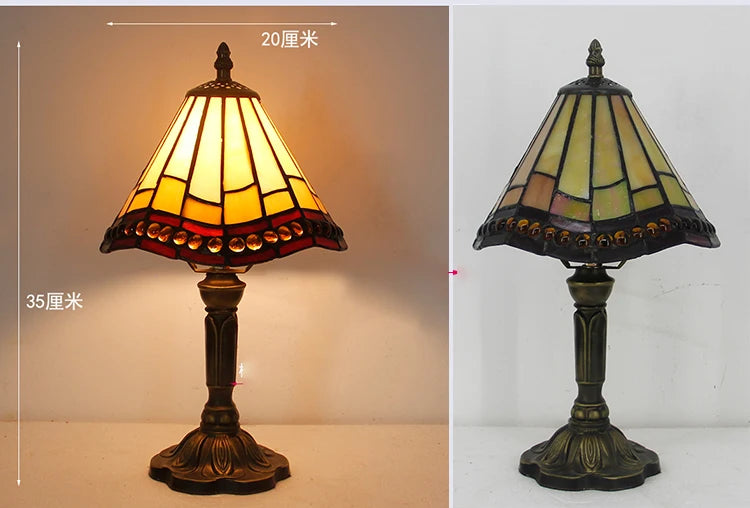 Tiffany Stained Glass Table Lamps Retro Mediterranean Bedside Table Lamp Light With Plug in Baroque Bedroom Table Lights