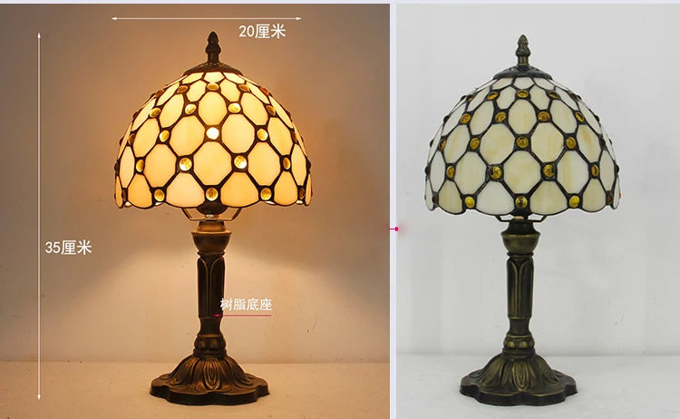 Tiffany Stained Glass Table Lamps Retro Mediterranean Bedside Table Lamp Light With Plug in Baroque Bedroom Table Lights