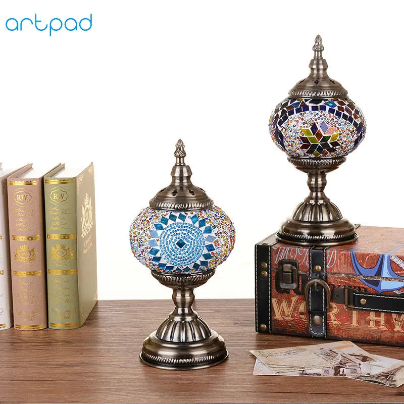 Tiffany Stained Glass Table Lamps Retro Mediterranean Bedside Table Lamp Light With Plug in Baroque Bedroom Table Lights