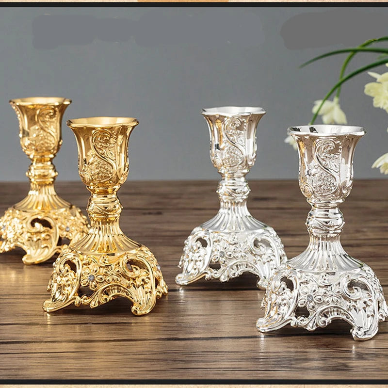 2Pcs Candle Holder Candlesticks For Candles Gold Silver Drop Shipping Europe Metal Candle Stand Wedding Table Home Decoration