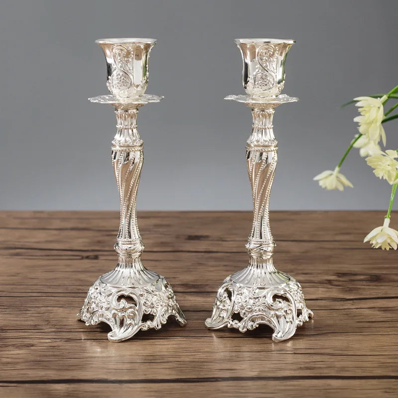 2Pcs Candle Holder Candlesticks For Candles Gold Silver Drop Shipping Europe Metal Candle Stand Wedding Table Home Decoration