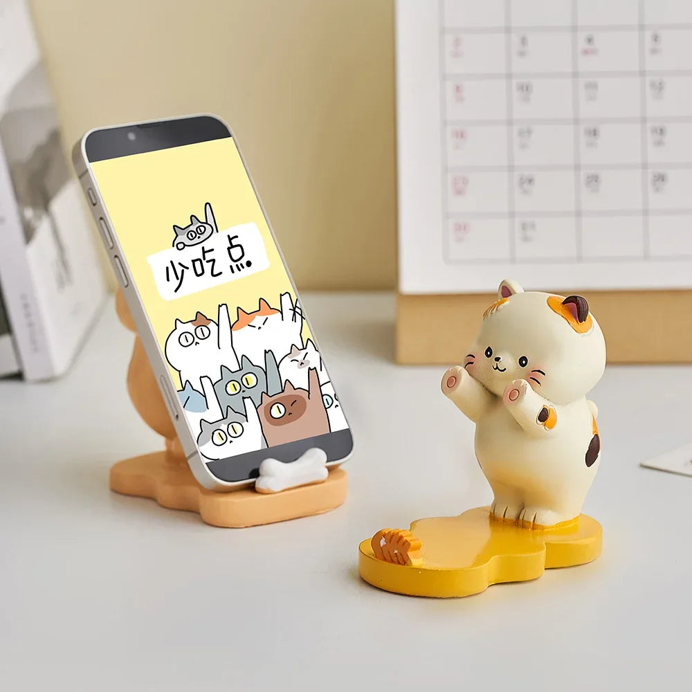 Home Decor Exquisite Kittens Figurines Miniatures Lovely Decor Ornaments Desktop Mobile Phone Bracket Office Desk Accessories