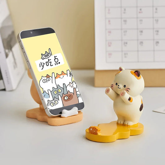 Home Decor Exquisite Kittens Figurines Miniatures Lovely Decor Ornaments Desktop Mobile Phone Bracket Office Desk Accessories