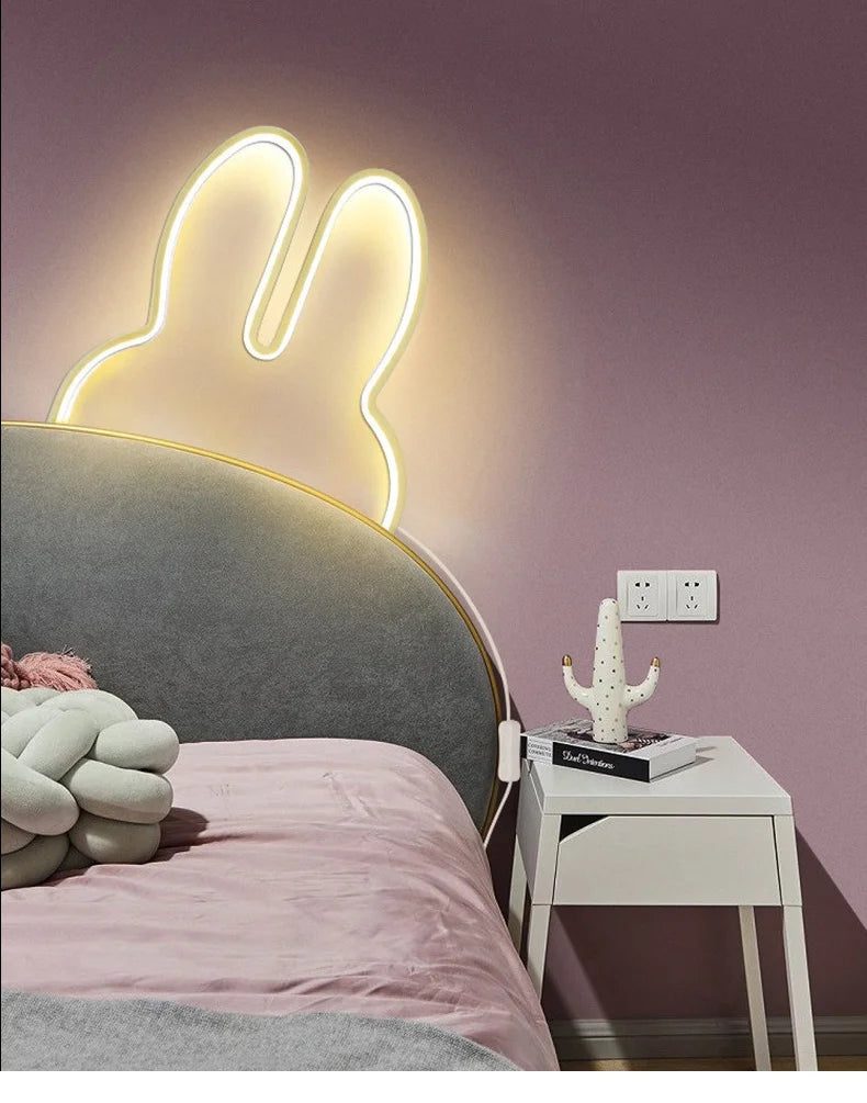 Cute Led Rabbit Wall Lights USB Powered Baby Desk Table Lamp For Bedroom Bedside Children Kid's Room Home Decor Atmosphere Light