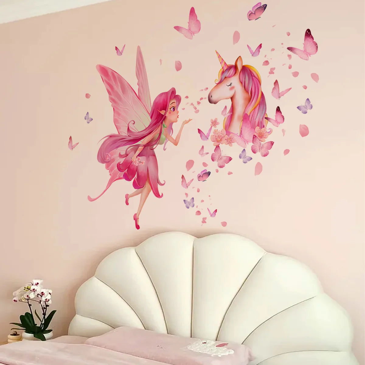 Decorative Vinyl Tile Child Wall Sticker For Baby Girl Room Decor Adhesive Wallpaper Bedroom Accessories Elf Unicorn Wall Decor