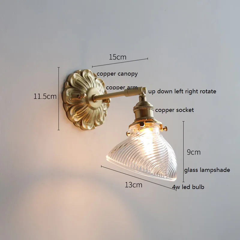 IWHD Smoke Gray Glass LED Wall Light Sconce Copper Arm Adjustable Bedroom Living Room Stair Beside Lamp Applique Murale Wandlamp