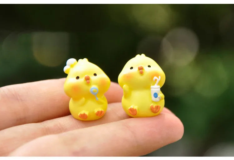 Figurines Miniatures Cute Yellow Chicken Animal Micro Landscape Ornaments For Home Decorations Room Decor Desk Accessories