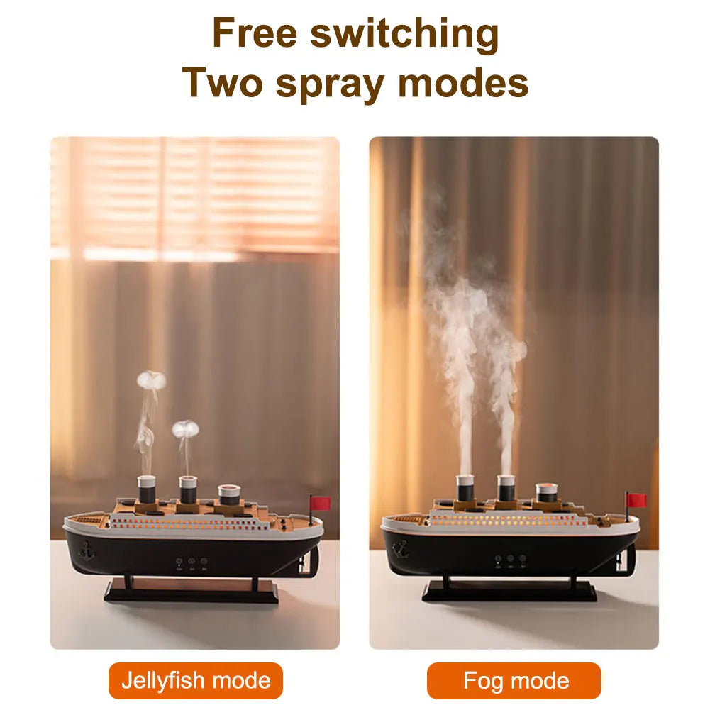 Creative Ocean Liner Air Humidifier Waterless Auto-Off Aroma Essential Oil Diffuser with LED Light Remote Control for Home