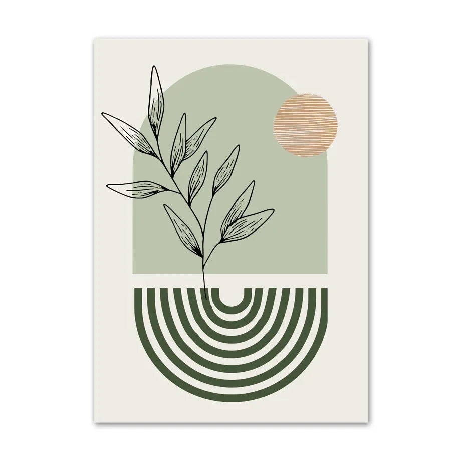 Boho Sage Green Plants Posters  Abstract Artwork Geometric Wall Art Canvas Painting Nordic Art Poster Living Room Home Decor