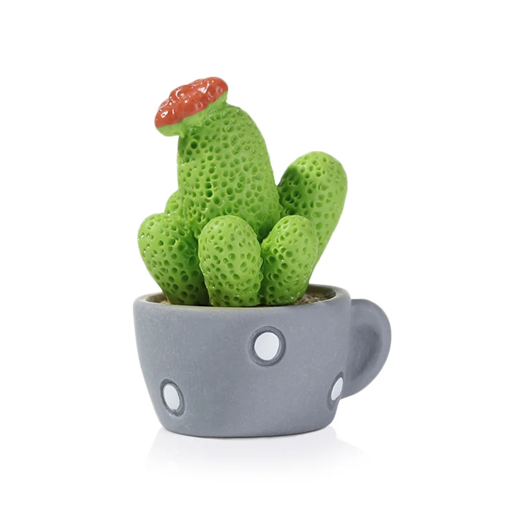 2.5-3.4cm 1/4Pcs Funny Cactus Flower Figurines Resin Cactus Miniatures Micro Ornaments DIY Mini Sculpture Decoration Crafts