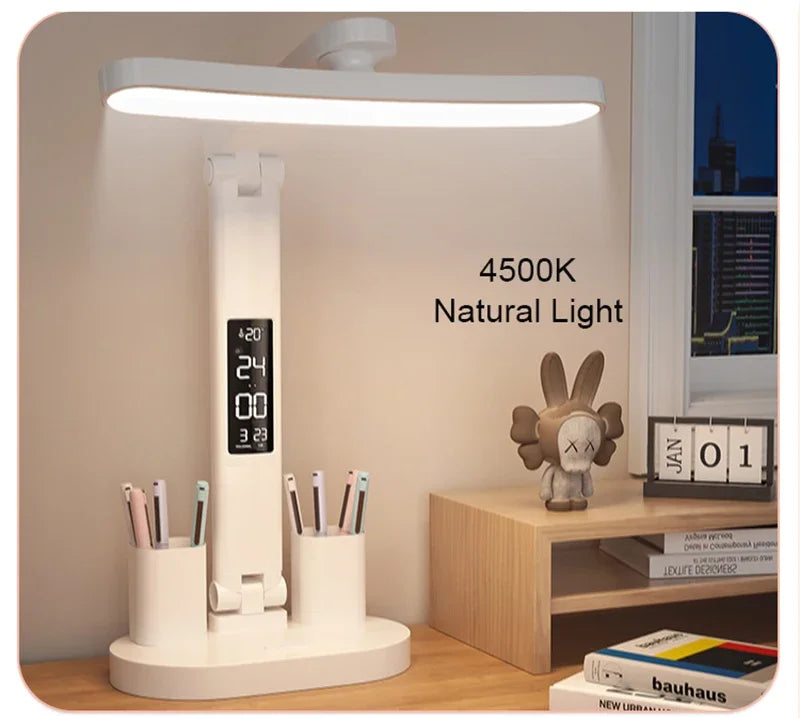 Clock LED Table Lamp USB Chargeable Dimmable Desk Lights Foldable Eye Protection Desktop Study desk  Reading  Night Light  LampS