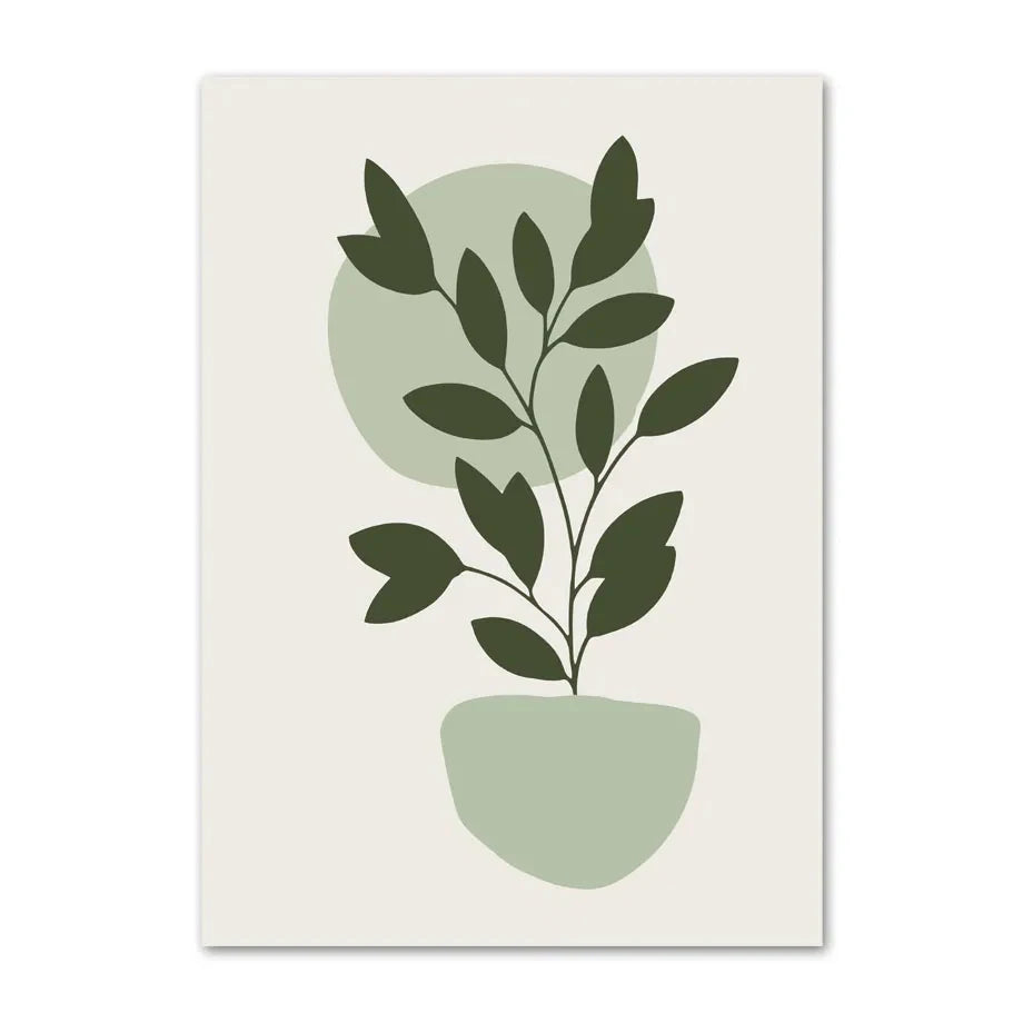 Boho Sage Green Plants Posters  Abstract Artwork Geometric Wall Art Canvas Painting Nordic Art Poster Living Room Home Decor