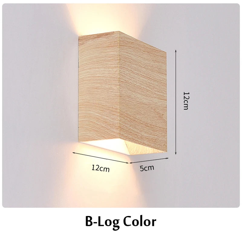 Imitation Wood Wall Light Led Up Down Bedside Japan Log Living Room Bedroom Wall Decor Lamp Wabi Sabi Walnut Corridor Sconce