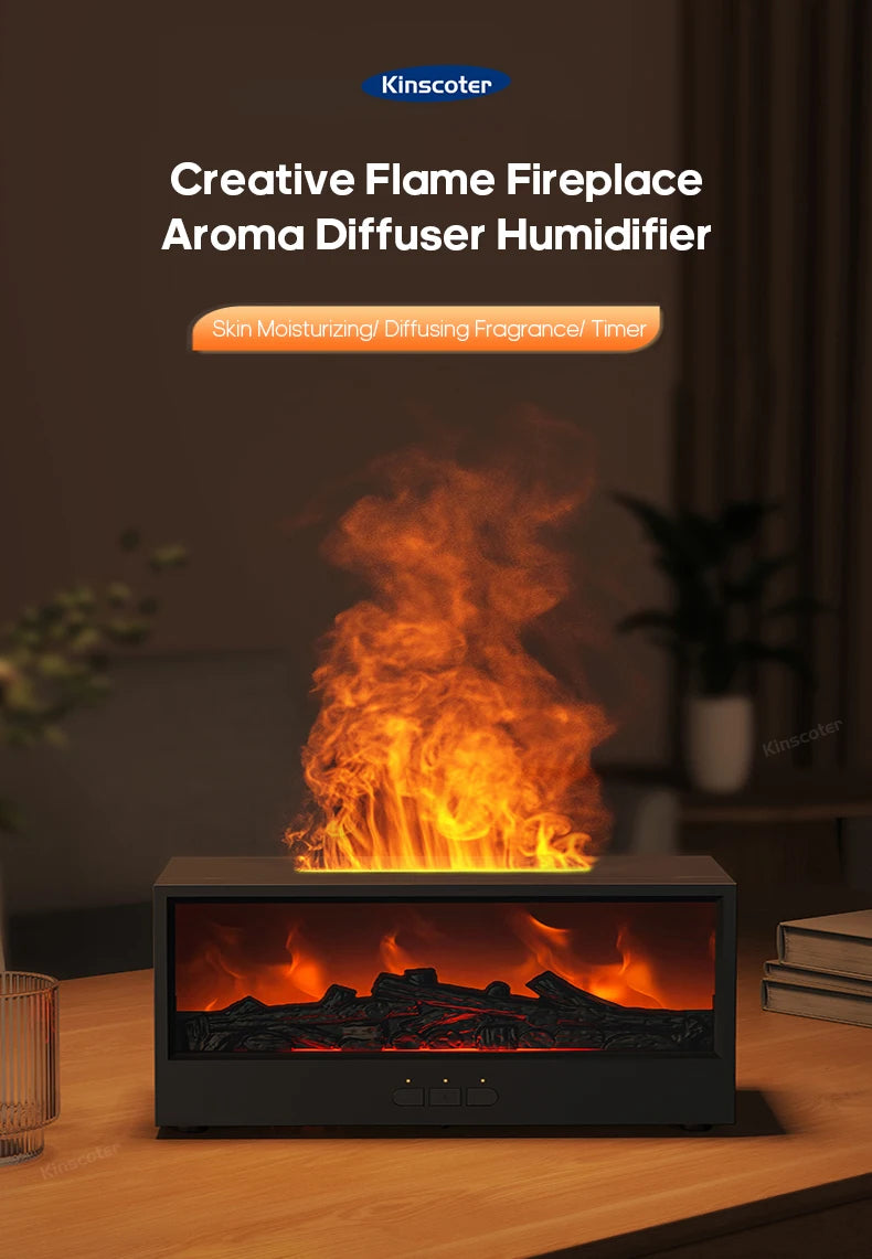Creative Fireplace Aroma Diffuser Flame Air Humidifier Waterless Auto-Off Protection with Remote for Home Bedroom Holiday Gifts