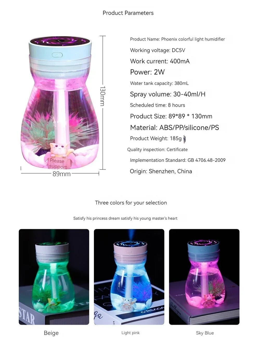 Colorful phoenix aromatherapy humidifier USB home desktop silent hydration car large spray micro landscape atomizer