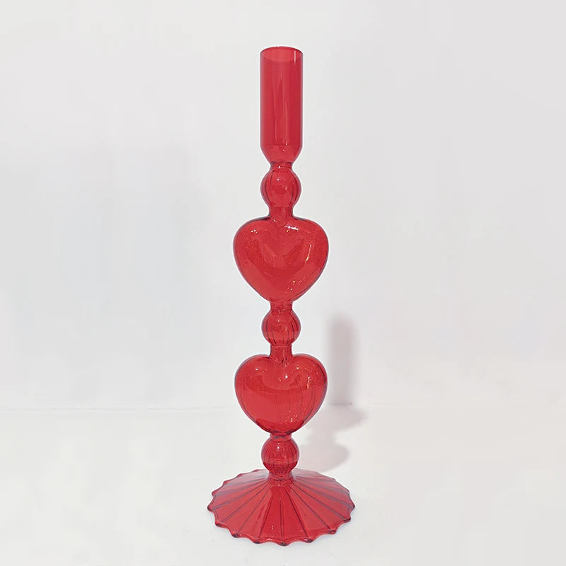 Valentine's Day Glass Vase Candlesticks Decoration Taper Candle Holders Red Heart Shape Candlesticks Home Decor Wedding Party